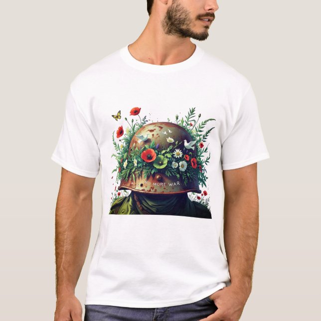 No More War: Peace Helmet Floral Design  T-Shirt (Front)