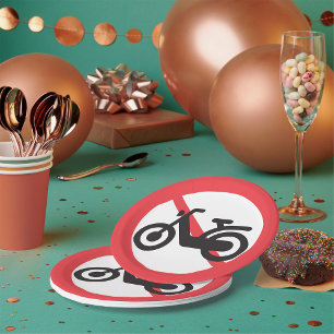 No Motorbikes Road Sign Paper Plate