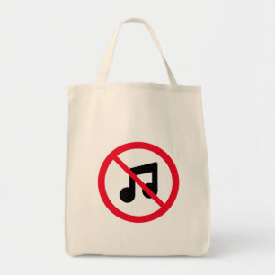 No Music Red Circle Sign Grocery Tote Bag