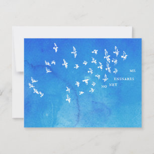 "No net ensnares me" + birds (white on blue) Postcard