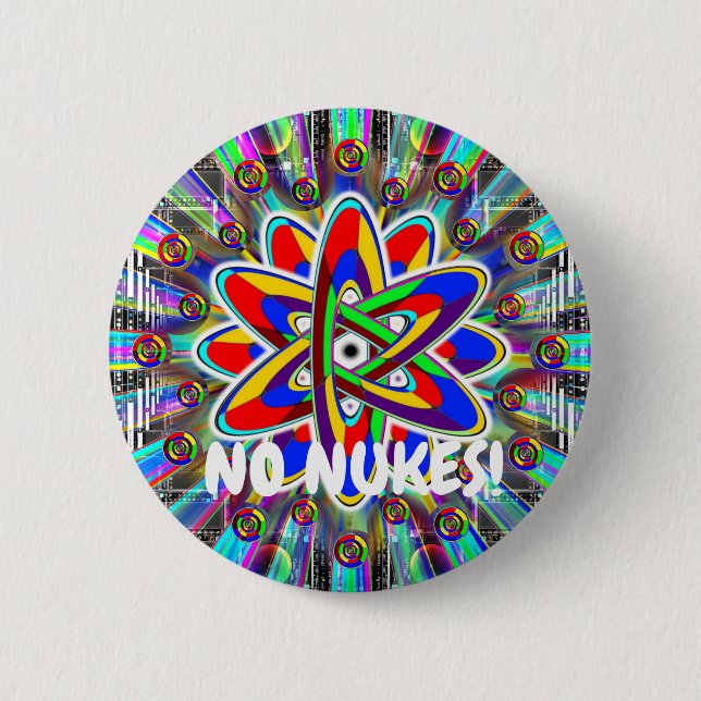 NO NUKES! 6 CM ROUND BADGE (Front)