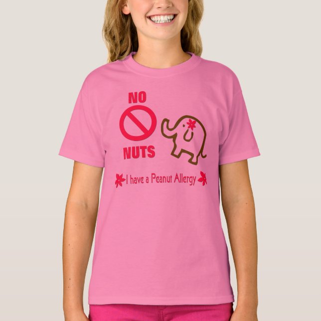 No Nuts Peanut Allergy Cute Elephant T-Shirt (Front)