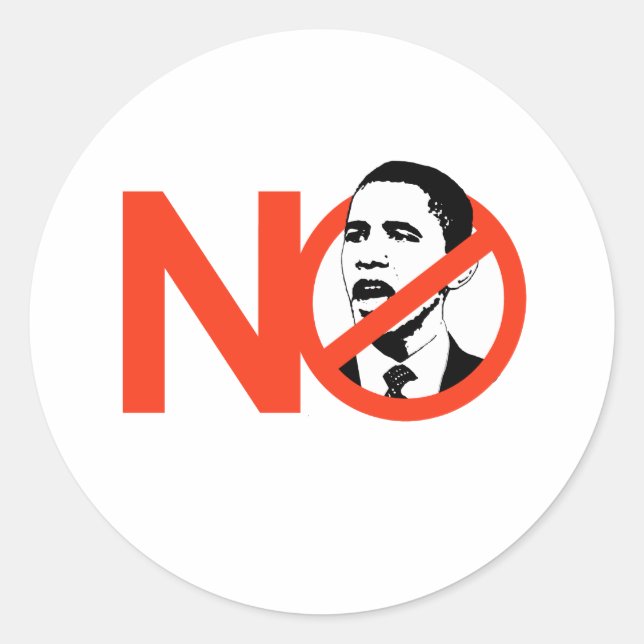 NO OBAMA CLASSIC ROUND STICKER (Front)