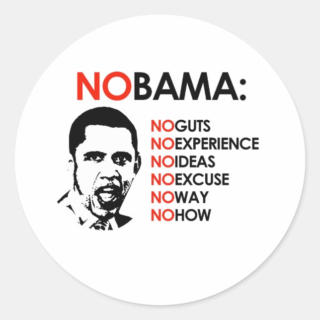 NO OBAMA, NO WAY CLASSIC ROUND STICKER (Front)
