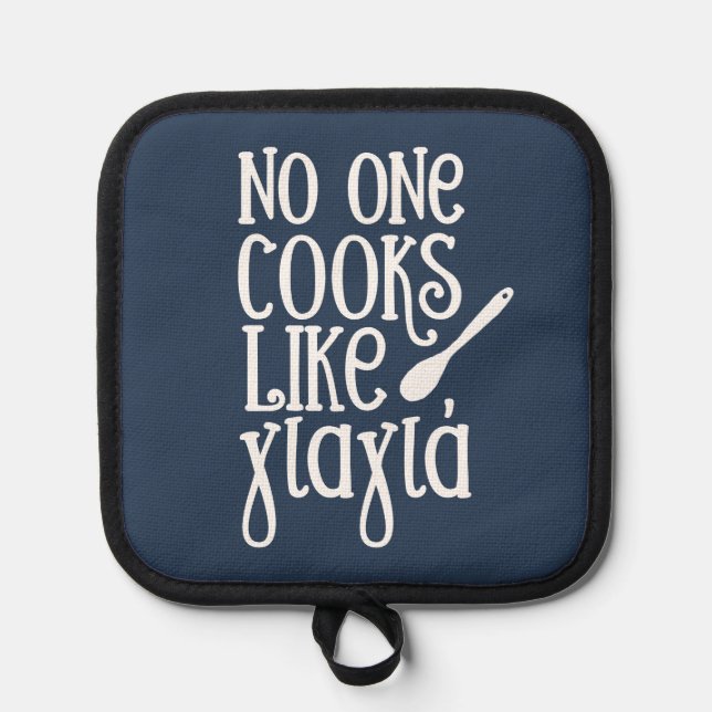 No one cooks like Yiayia Greek grandmother navy Pot Holder (Front)