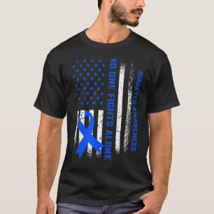 No One Fights Diabetes Alone USA Flag Blue Ribbon T-Shirt