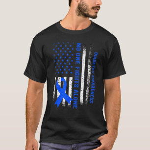 No One Fights Diabetes Alone USA Flag Blue Ribbon T-Shirt