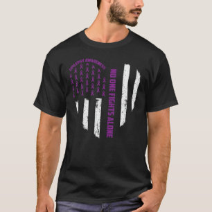 No One Fights Usa Flag Heart Alone Epilepsy Awaren T-Shirt