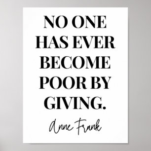 No One Has Ever Become Poor By Giving Poster