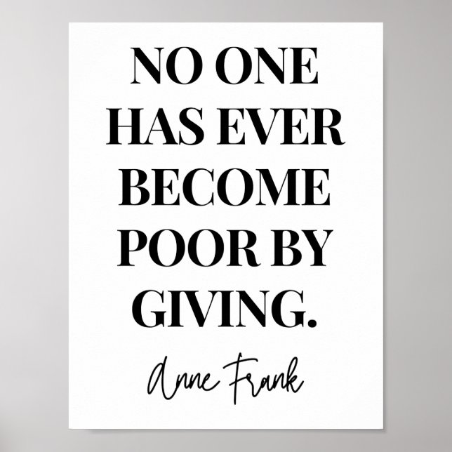 No One Has Ever Become Poor By Giving  Poster (Front)