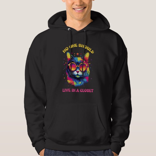 No One Should Live In A Closet LGBTQ Gay Pride Cat Hoodie (Front)