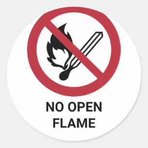 No Open Flame, Prohibition Sign Classic Round Sticker