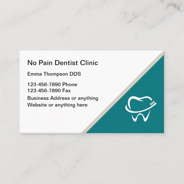 No Pain Dentist Service Business Cards (Front)