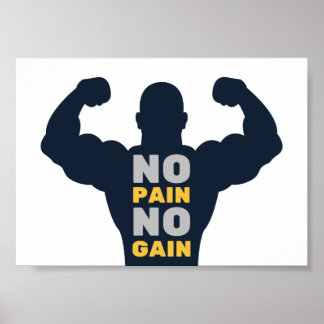 No Pain No Gain Bodybuilder Gym Motivational Quote Poster