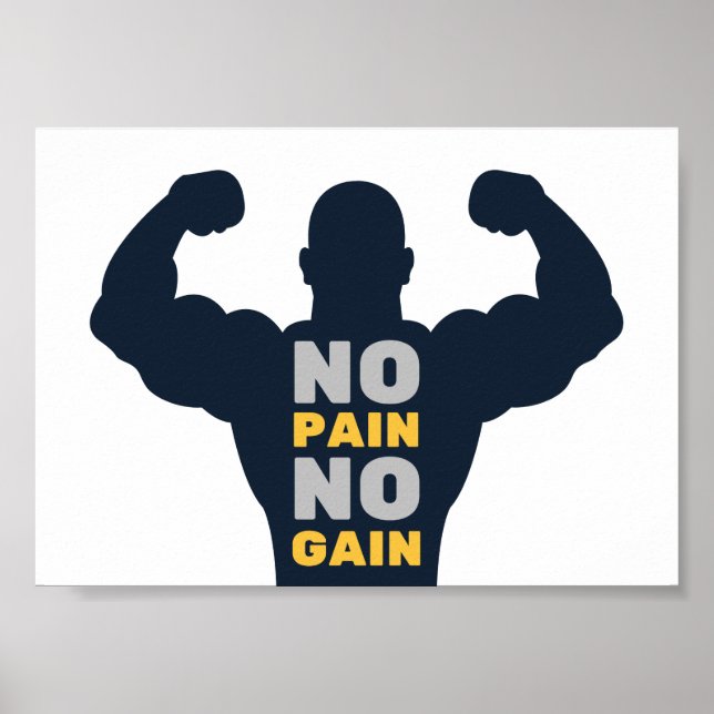 No Pain No Gain Bodybuilder Gym Motivational Quote Poster (Front)