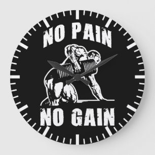 NO PAIN NO GAIN. Bodybuilding Workout Motivational Large Clock