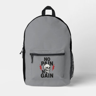 No Pain No Gain – Bold Skull and Lightning Graphic Printed Backpack