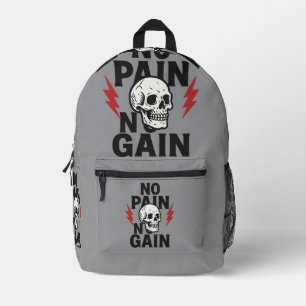 No Pain No Gain – Bold Skull and Lightning Graphic Printed Backpack