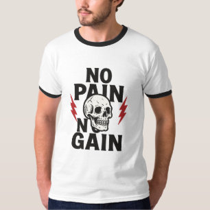 No Pain No Gain – Bold Skull and Lightning Graphic T-Shirt
