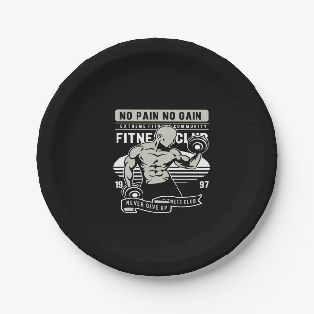 no pain no gain fitness club paper plate (Front)