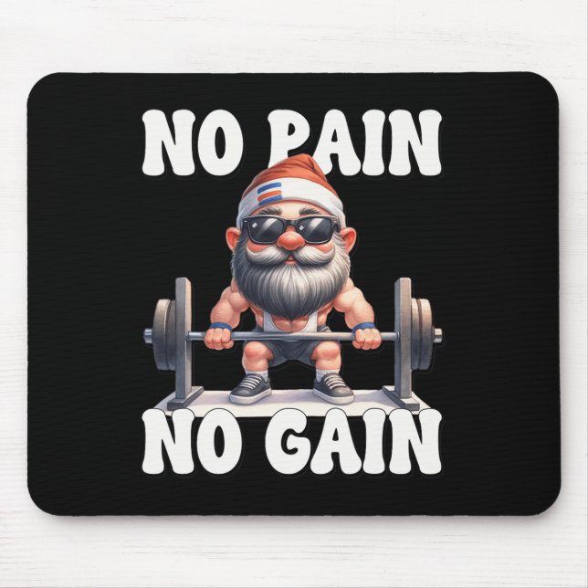 No Pain No Gain Fitness Gnome Love Weightlifting T Mouse Mat (Front)