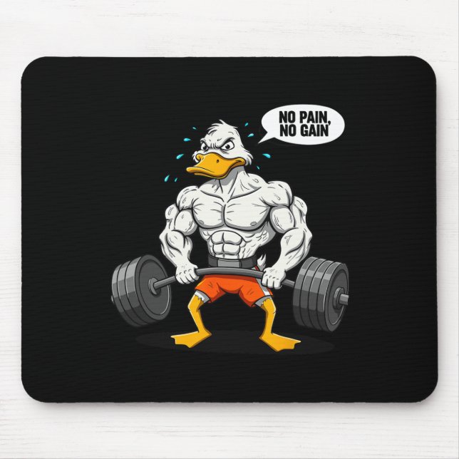 No Pain No Gain Funny Duck Weightlifter Joke Gym M Mouse Mat (Front)