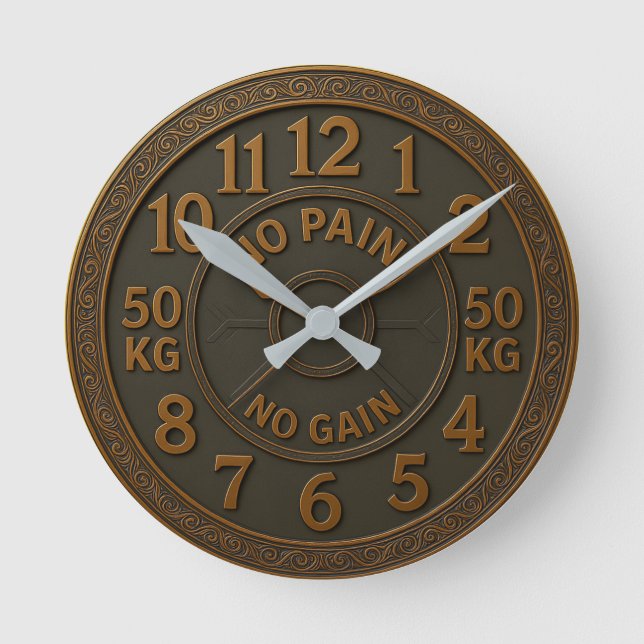 No pain no gain  gym fitness room workout  round clock (Front)