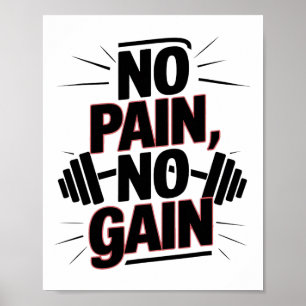 No Pain No Gain Gym Motivation Bodybuilding Quotes Poster