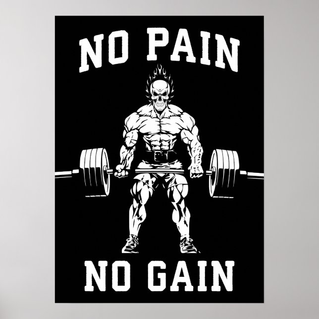 No Pain, No Gain - Gym Workout Motivational Poster (Front)