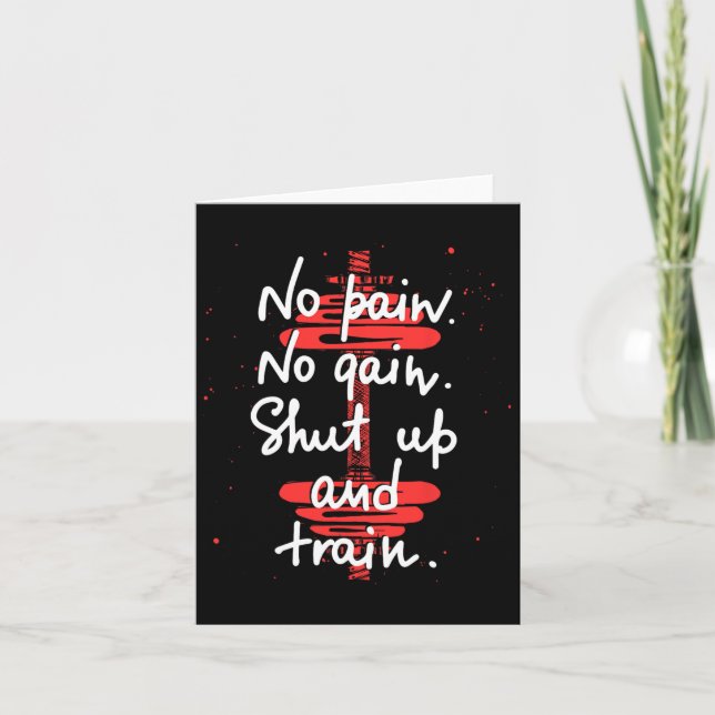 No Pain No Gain Motivational Gym Humour Tee Weight Card (Front)