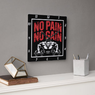 No Pain No Gain Workout  Square Wall Clock