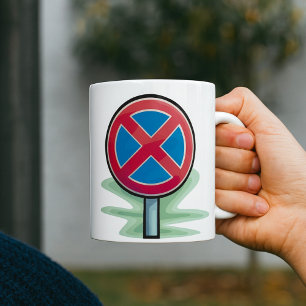 No Parking Road Sign Red Blue Traffic Symbol Coffee Mug
