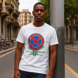 No Parking Road Sign Red Blue Traffic Symbol T-Shirt