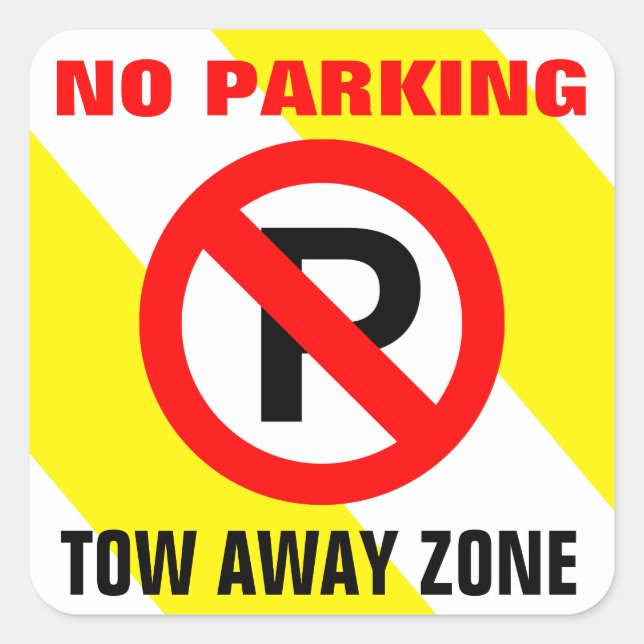 No Parking Yellow White Stripes Sign Square Sticker (Front)