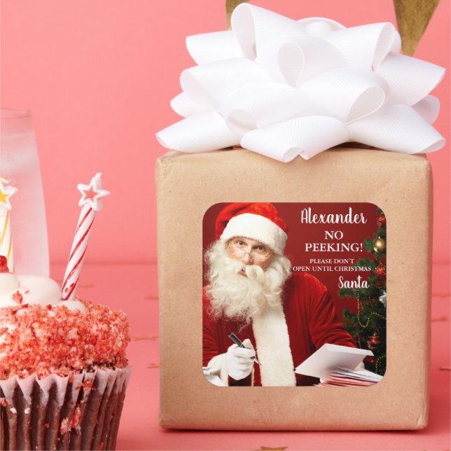 No Peeking ADD NAME Santa Claus Gift Stickers (Party)
