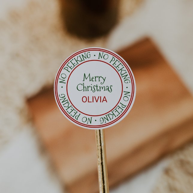 No Peeking Christmas Gift Classic Round Sticker (Creator Uploaded)