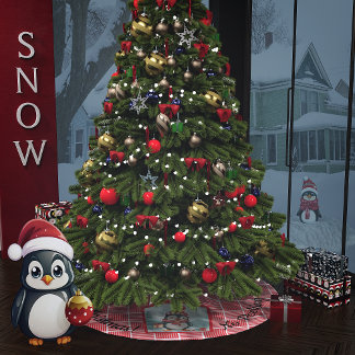 No Peeking Christmas Penguin Brushed Polyester Tree Skirt