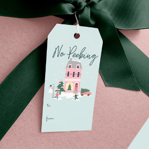 No Peeking Christmas Town & Tree Vintage Van Gift Tags