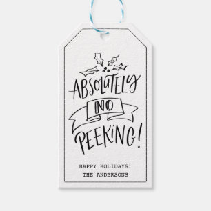 No Peeking Christmas Typography Holiday Gift Tags