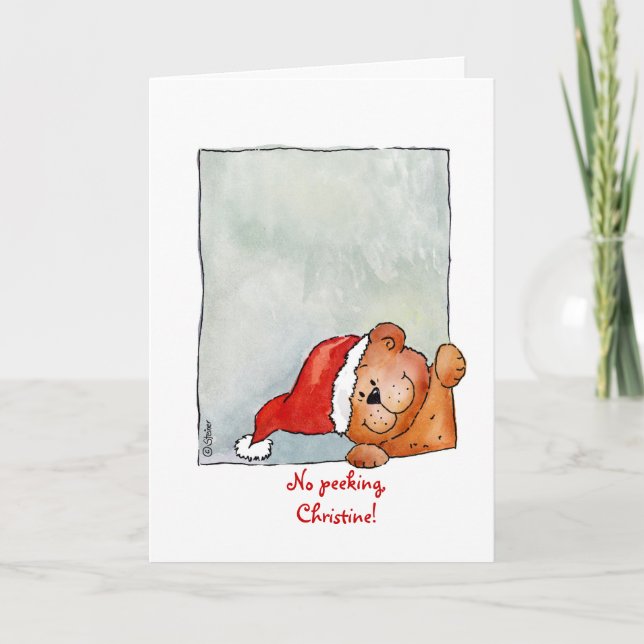 No Peeking - Christmas Watercolor Illustration Holiday Card (Front)