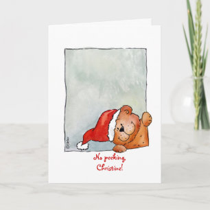 No Peeking - Christmas Watercolor Illustration Holiday Card