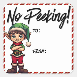 No Peeking Elf Christmas Label Red