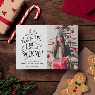 No Peeking Family Christmas Photo Plaid Holiday Card