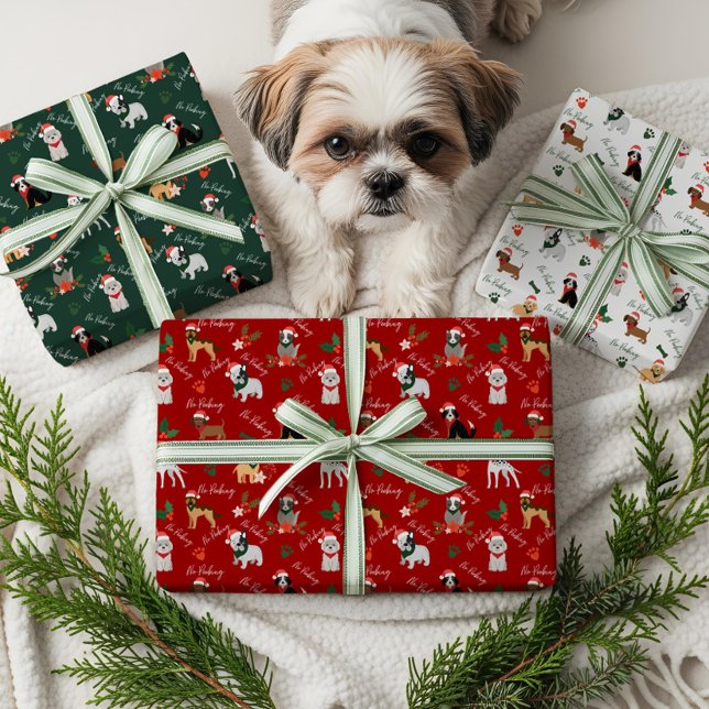 No Peeking Festive Holiday Santa Dog Breed Pattern Wrapping Paper Sheet (No Peeking Festive Holiday Santa Dog Breed Pattern Wrapping Paper Sheets)