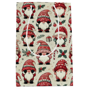 No Peeking Illustrated Gnome Christmas Holiday Medium Gift Bag