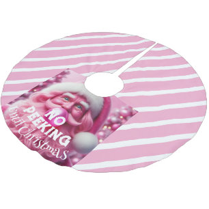 No Peeking Pink Bubble Gum Santa Brushed Polyester Tree Skirt