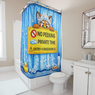 No Peeking – Private Shower Time   Funny Bathroom  Curtain