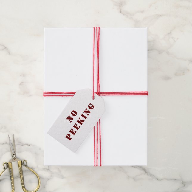 No Peeking Red And White Holiday Gift Tag (With Twine)