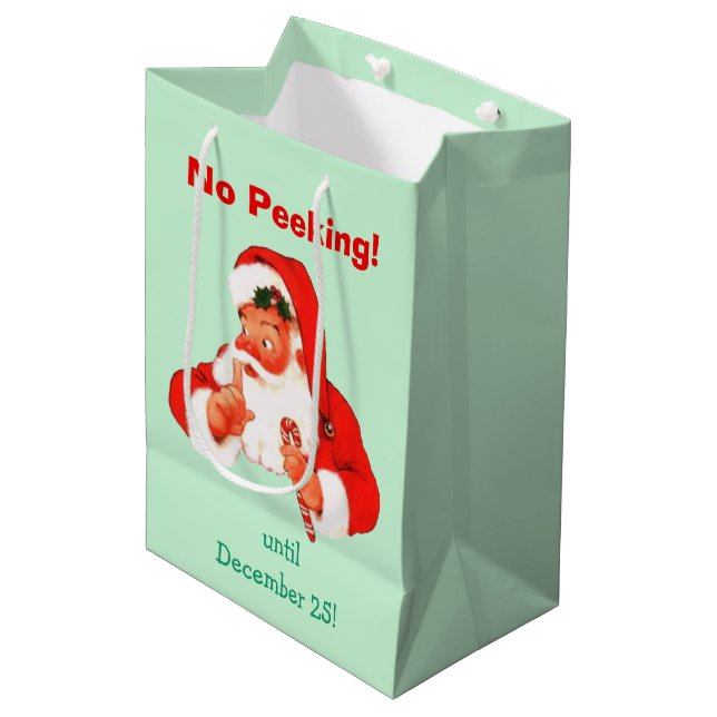 No Peeking Santa Christmas Medium Gift Bag (Front Angled)