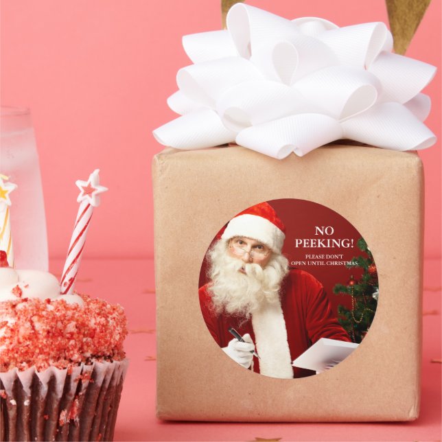 No Peeking Santa Claus Round Gift Stickers (Party)